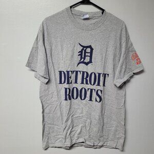 Bally Sports‎ Detroit Tigers Baseball Roots Mens Large Tee Shirt Gray Blue Mich